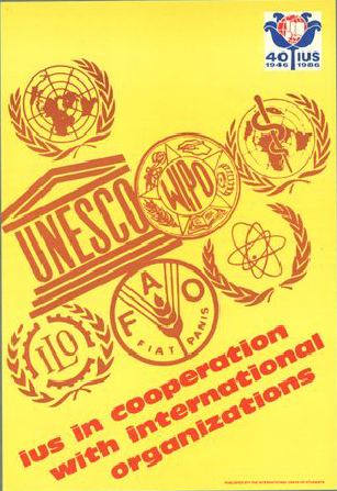 Text: ius in cooperation with international organisations. Image: depicted are the logos of the UN, UNESCO, ILO and further organisations.